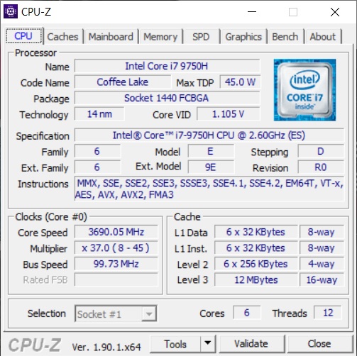 Info CPU-Z Acer ConceptD 3 CN315-71