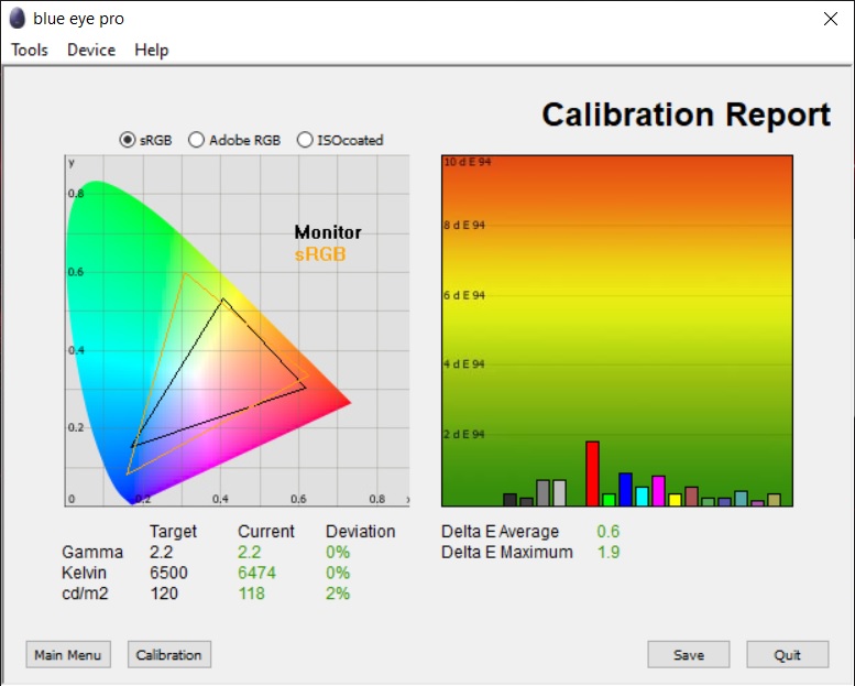 Test culori dupa calibrare ecran MSI GF65 Thin 10SER