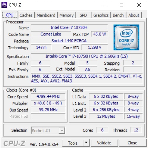 Info CPU-Z Acer ConceptD 3 CN315-72G