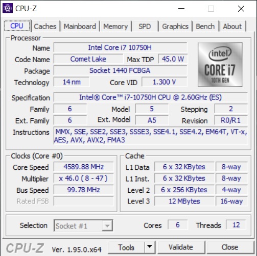 Info CPU-Z Acer Predator Triton 500 PT515-52