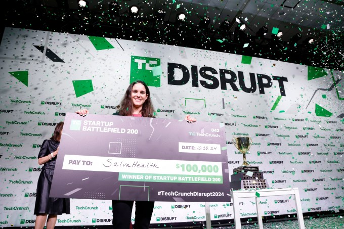 Salva Health Co-Founder & CEO Valentina Agudelo Vargas, winner of the Startup Battlefield 2024, poses onstage during TechCrunch Disrupt 2024 Day 3 at Moscone Center on October 30, 2024 in San Francisco.