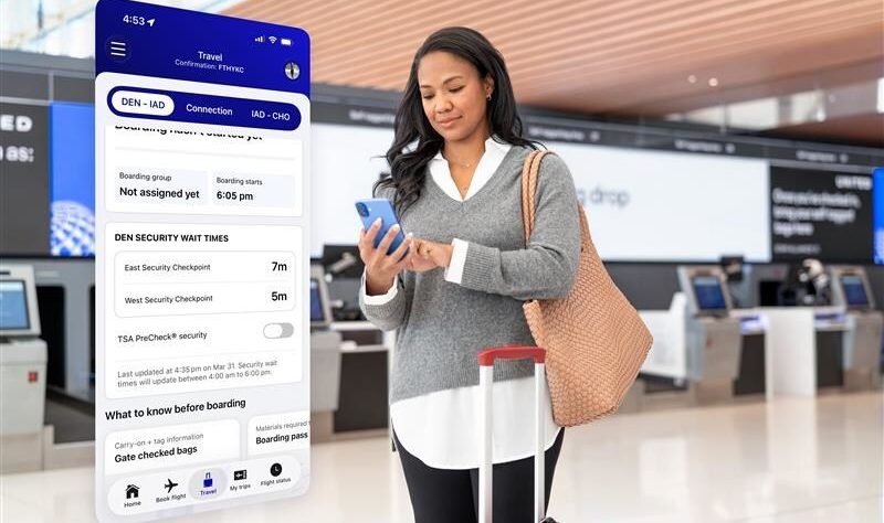 United's mobile application now displays TSA wait times at designated airports.