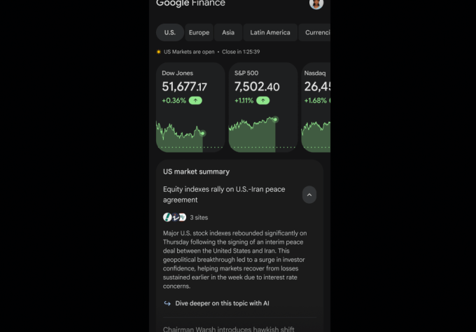 Google Finance receives a specialized application for Android