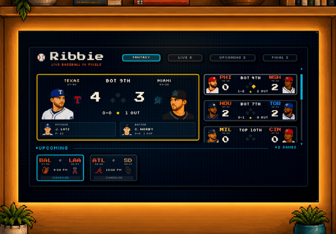 Ribbie transforms live baseball statistics into arcade-inspired, pixel-art presentations