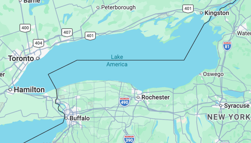 Google Maps Currently Displays ‘Lake America’ in Place of Lake Ontario